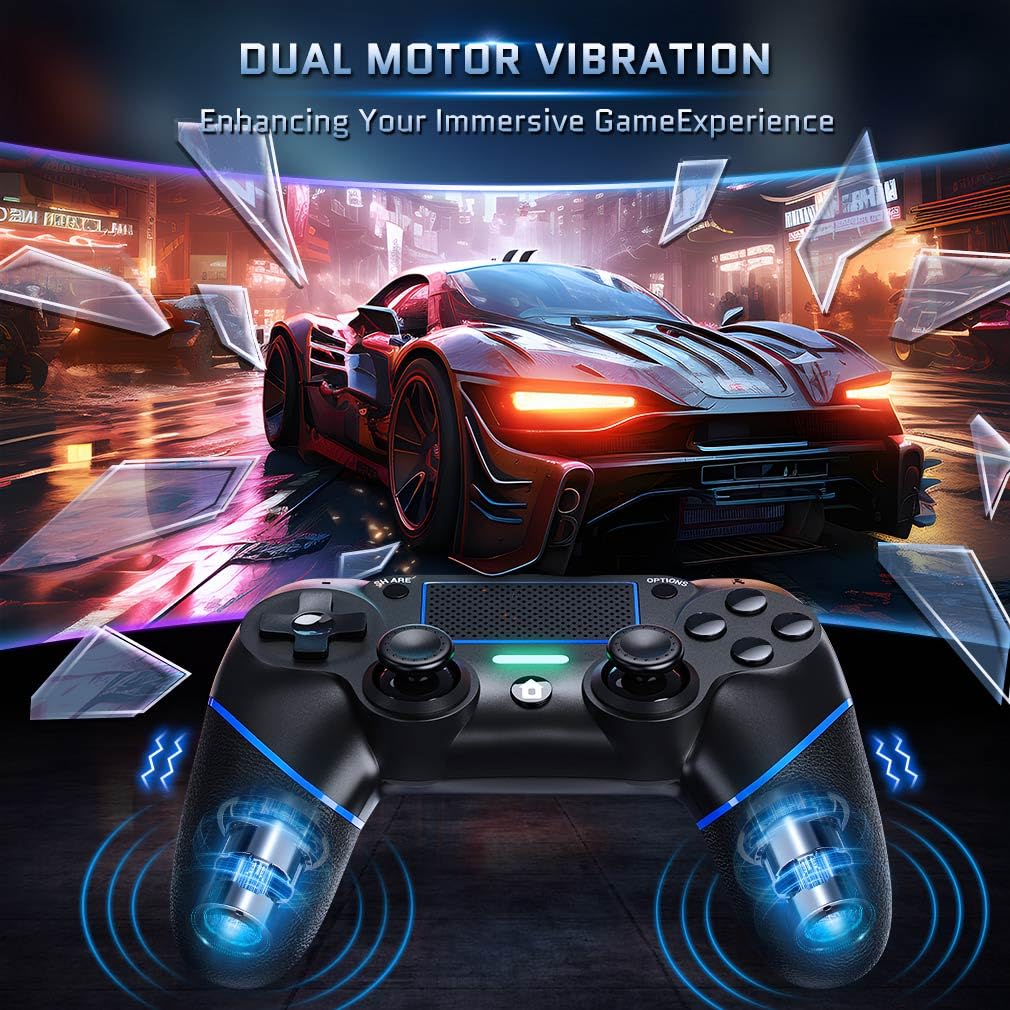 DIANVEN PS4 Wired Controller for PC - Double Vibration, Motion Motors, Compatible with Windows 11/10/8/7, Black/Blue