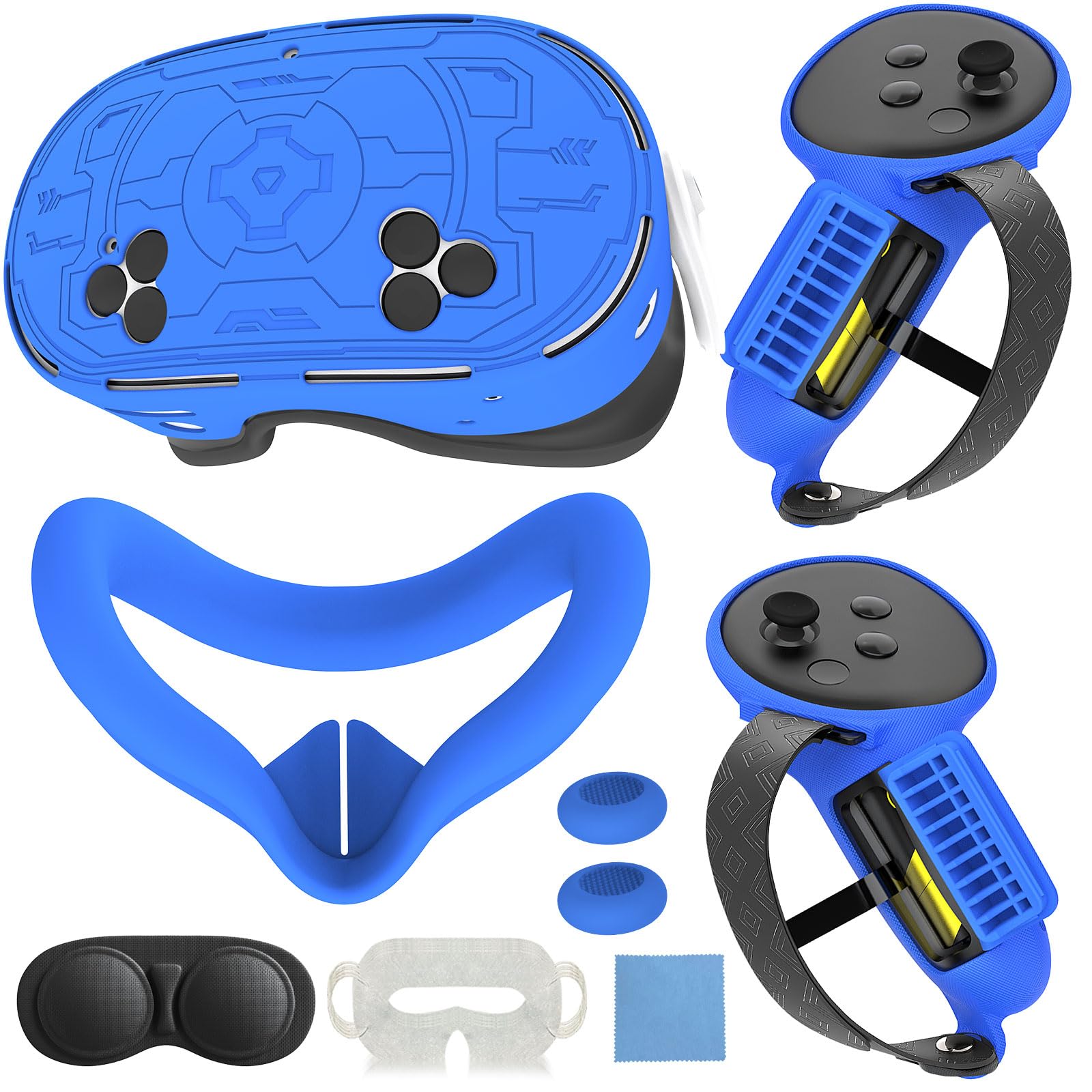 7-in-1 Protective Silicone Cover Set Compatible with Meta Quest 3s Accessories  Included Upgrade Battery Opening Controller Grips  Silicone Face Cover and TPU Hard Shell Cover_(TPU-Blue)