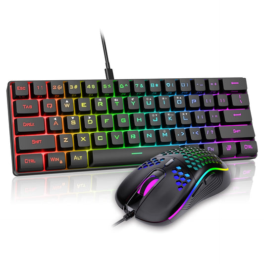 RedThunder 60% Gaming Keyboard and Mouse Combo, RGB Backlit, 7200 DPI, Wired, Ultra-Compact, Black