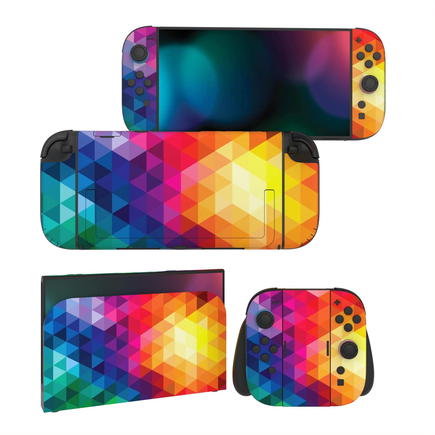 PlayVital for Nintendo Switch 2 Skin Full Set (2-Pack) - Protective Vinyl Decal Stickers for Switch 2 Console  Joycons  Handle Grips & Dock | No Residue  Anti-Scratch - Colorful Triangle
