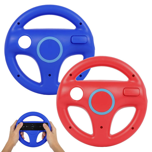 GEEKLIN Racing Wheel for Wii Controller - 2 pcs Red & Blue, Compatible with Mario Kart, Game Controller Wheel for Nintendo Wii Remote