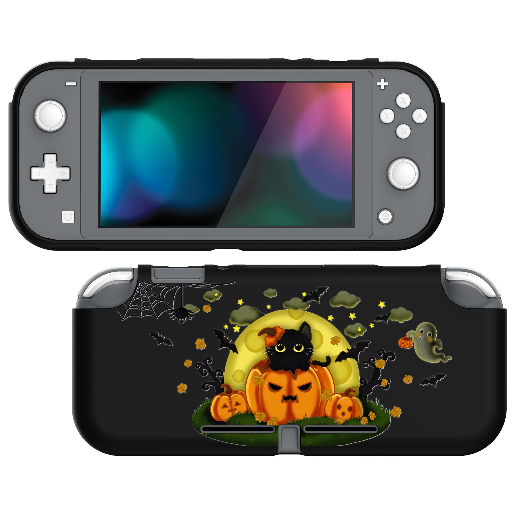 PlayVital Custom Protective Case for Nintendo Switch Lite - Soft TPU Slim Cover, Moon Night Halloween, Model LTU6019