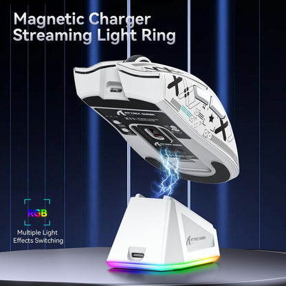 ATTACK SHARK X11 Ultra-Light Gaming Mouse 22K DPI 5 Programmable Buttons White&Sticker with Magnetic Charging Stand for PC/Mac