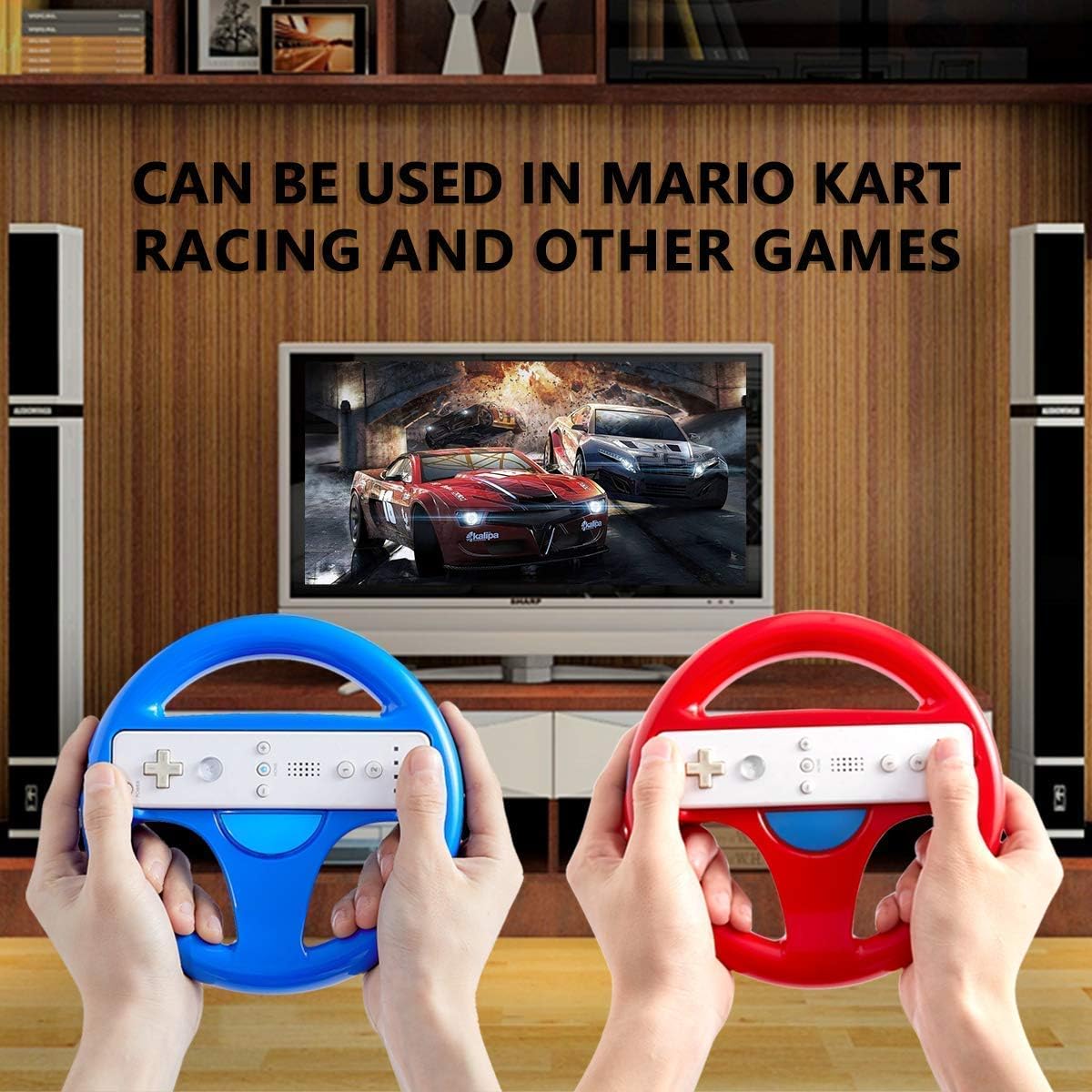 DOYO Steering Wheel for Nintendo Wii Remote - 2 Pack Racing Game Accessories - Red and Blue