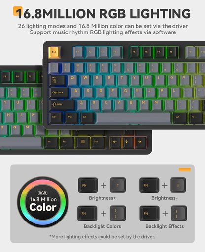 DAREU EK87PRO Wireless Mechanical Gaming Keyboard, TKL RGB, Hot-Swappable, PBT Keycaps, Black, HIFI Dream Switch
