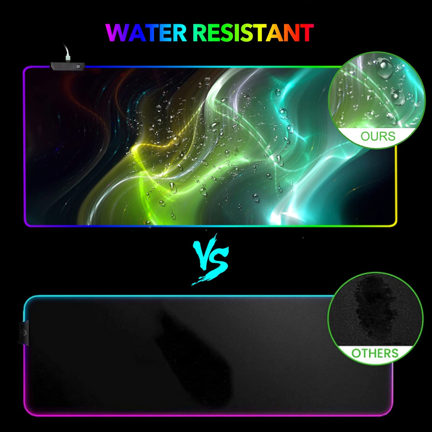 AIMSA Large RGB Gaming Mouse Pad - 35.4x15.8 inch, Non-Slip Rubber Base, Cool Aurora, 14 Lighting Modes, Waterproof Desk Mat