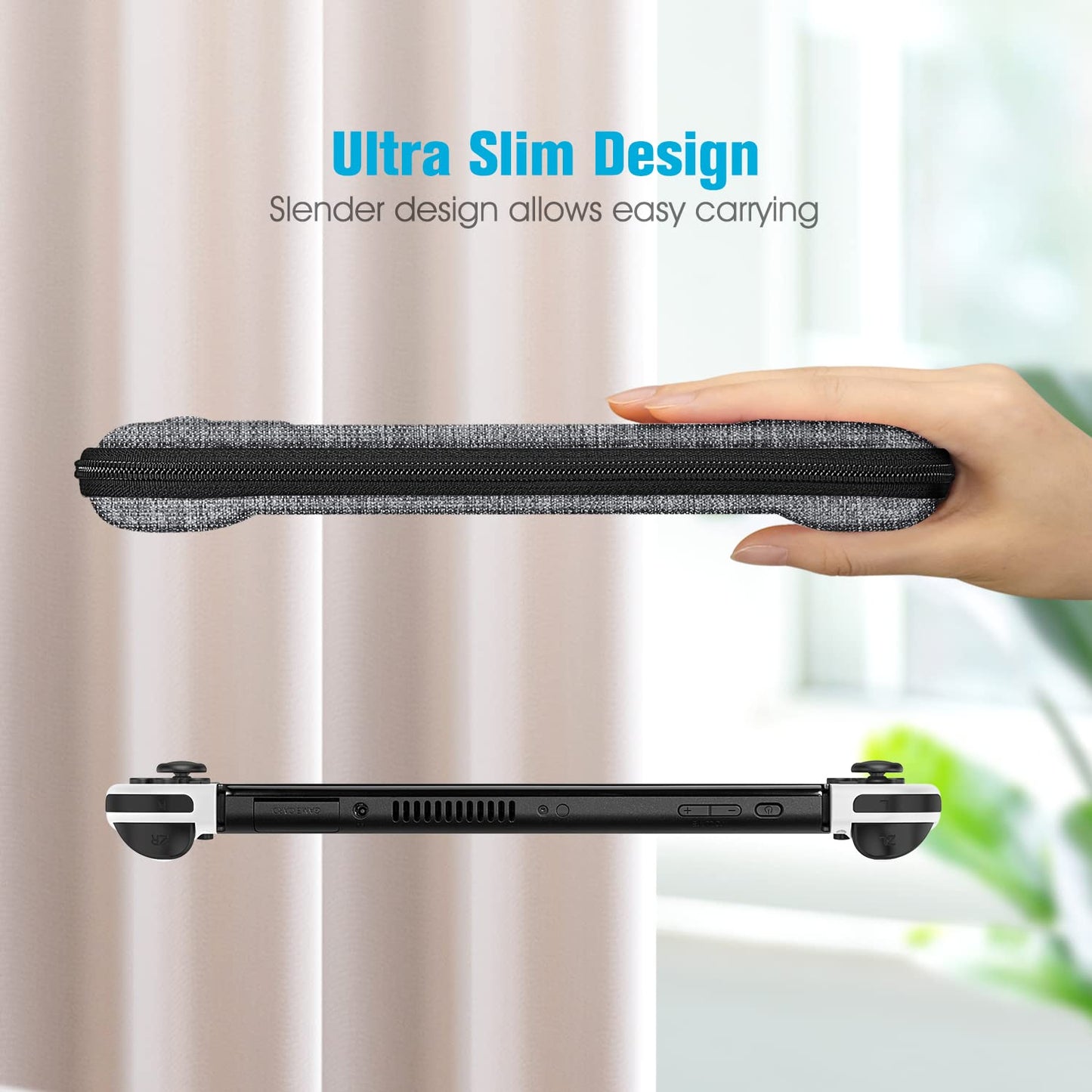 Fintie Slim Carrying Case for Nintendo Switch OLED/Switch 2017 - Shockproof Travel Bag with 10 Game Cartridges, Gray