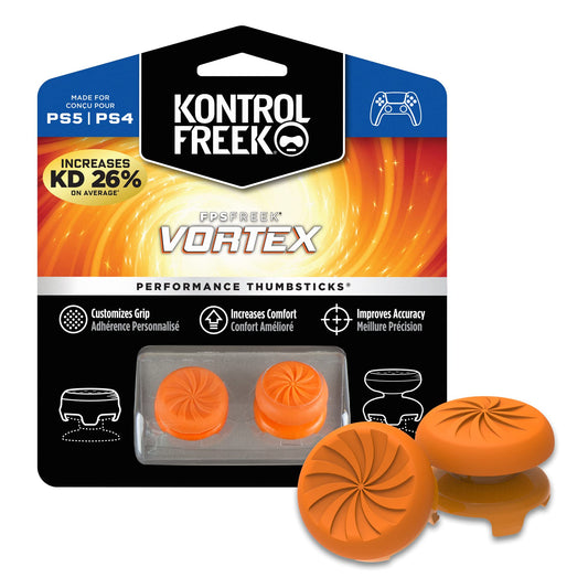 KontrolFreek FPS Freek Vortex Thumbsticks for PS4/PS5 - 1 High-Rise Convex, 1 Mid-Rise Concave, Orange, Model KFVORTEX