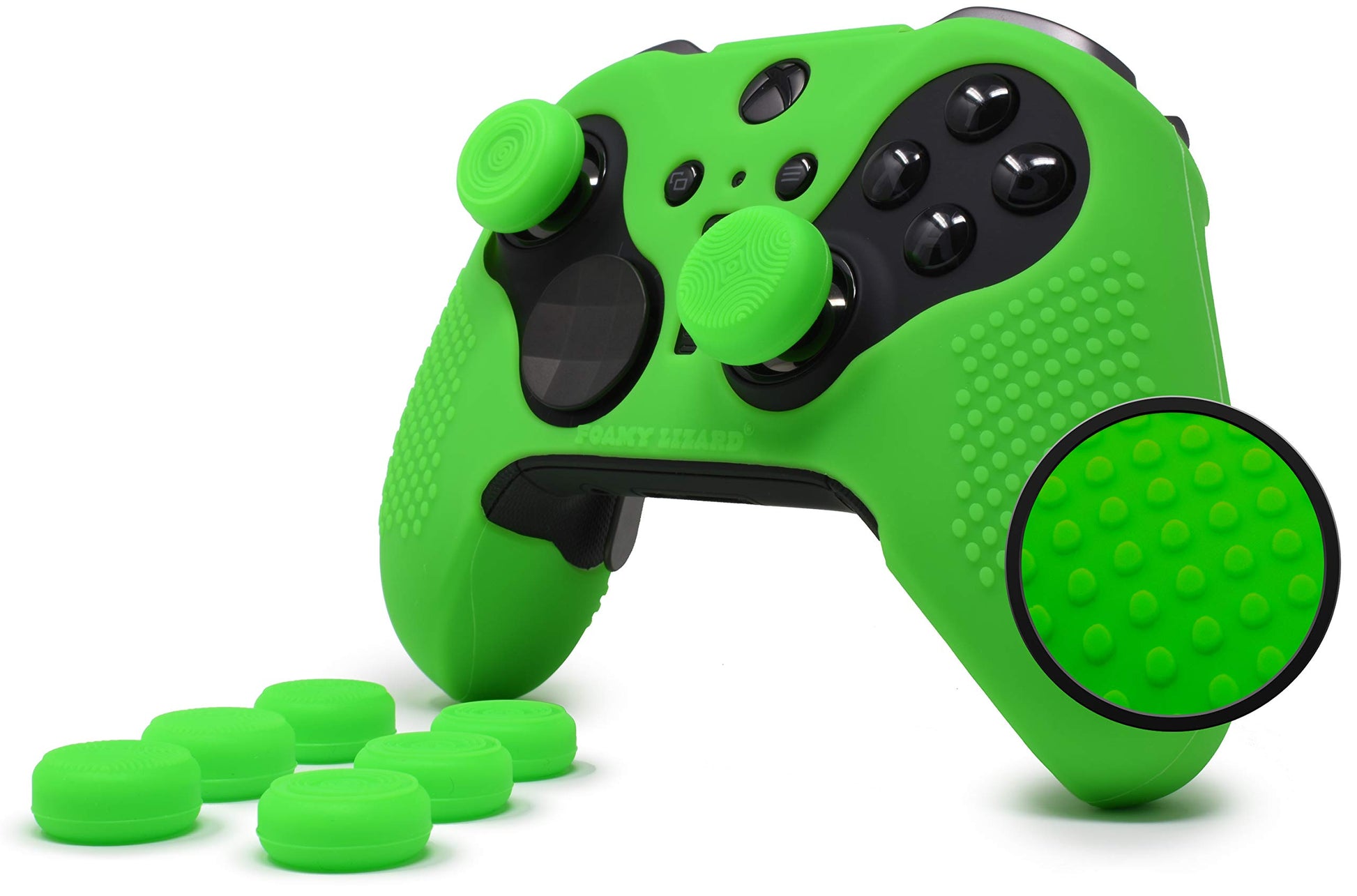 Foamy Lizard Elite Series 2 Studded Grip Skin for Xbox One Controller - Sweat Free Silicone  Flat Top Anti-Slip Studs + 8 QSX-Elite Thumb Grips (Green)