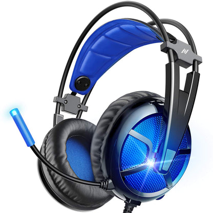 ABKONCORE B581 USB Gaming Headset - 7.1 Surround Sound, Noise-Cancelling Mic, LED RGB Light, Memory Foam, Blue