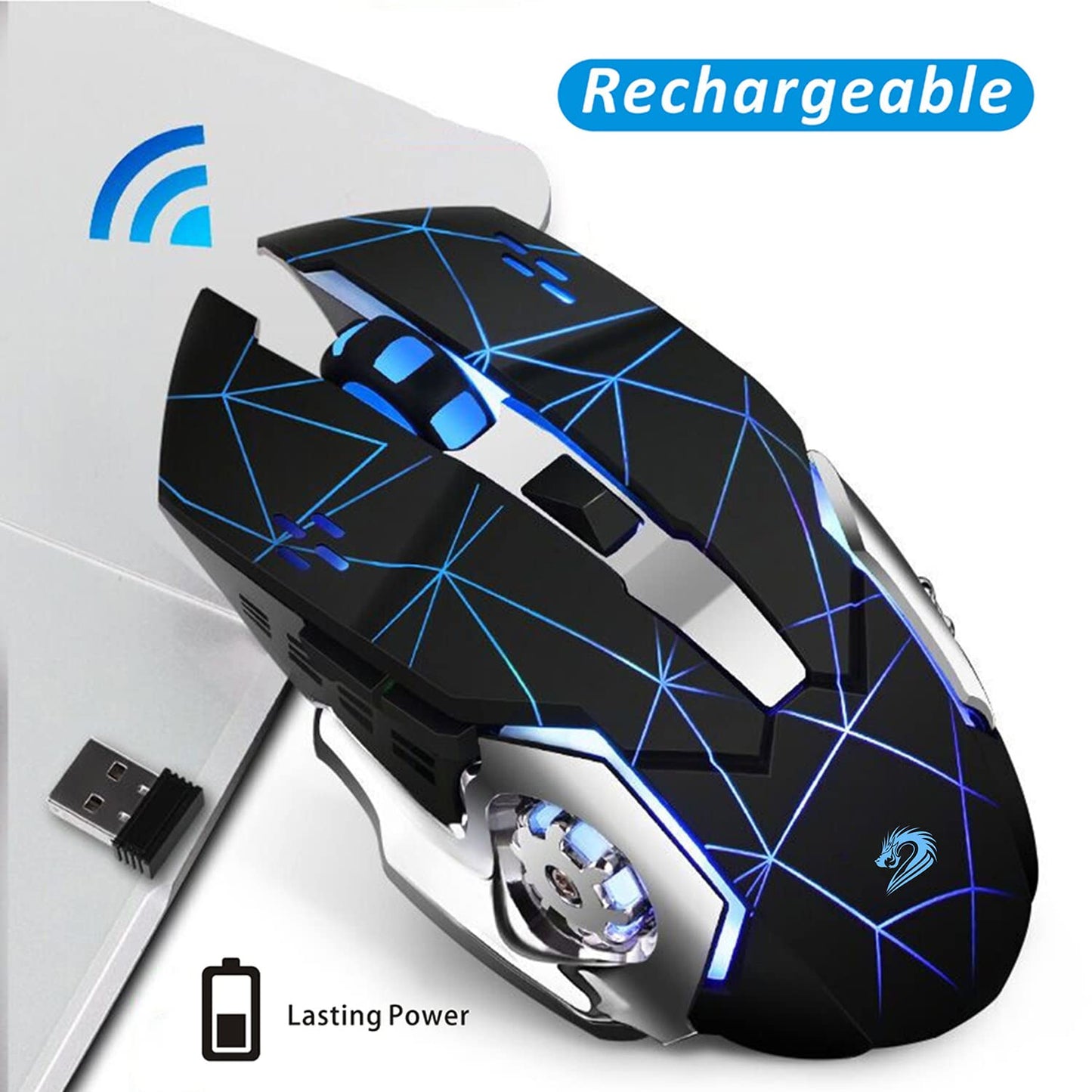 Uciefy Q85 Wireless Gaming Mouse - 2.4G LED Optical, Silent Click, 3 Adjustable DPI, Ergonomic Design, Starry Black
