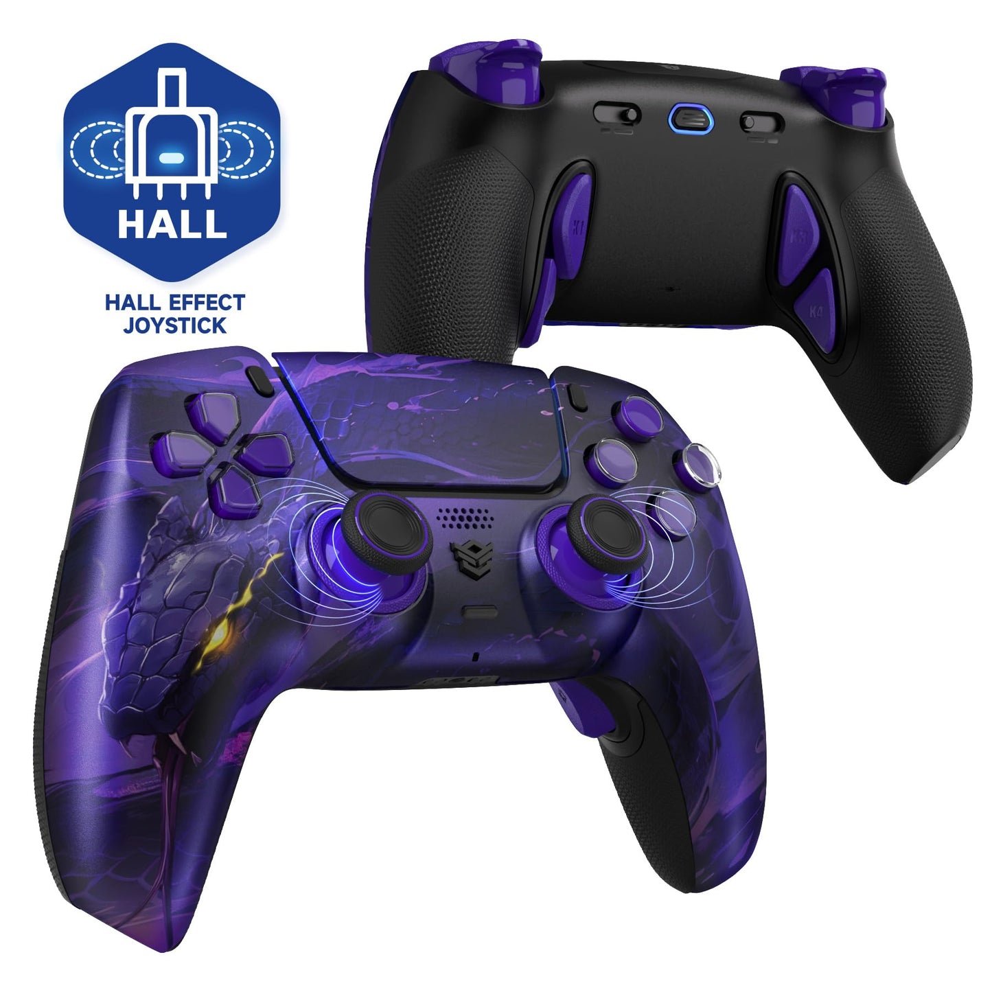 HEXGAMING PHANTOM Pro Controller with 4 Remappable Buttons  6 Remapping Profiles  8 Interchangeable Analog Stick  and Adjustable Triggers Compatible with ps5  PC  Mobile - Hall Effect Orochi