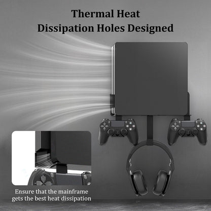 nymus Wall Mount for PS4 Slim with Controller Holder & Headphone Hanger, Metal, Black