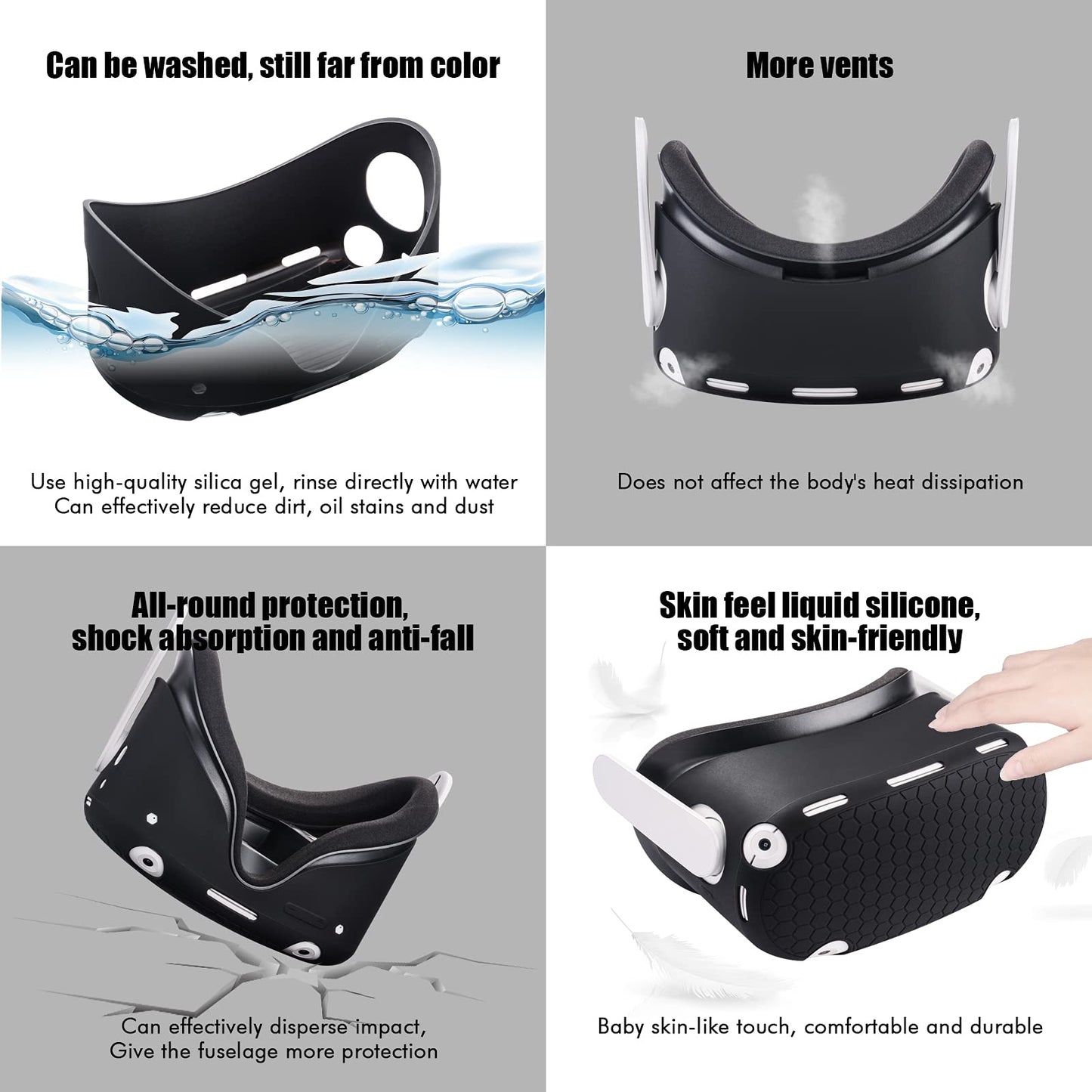 KANG YU Oculus Quest 2 Accessories - VR Silicone Face Cover, Touch Controller Grip Cover, Black