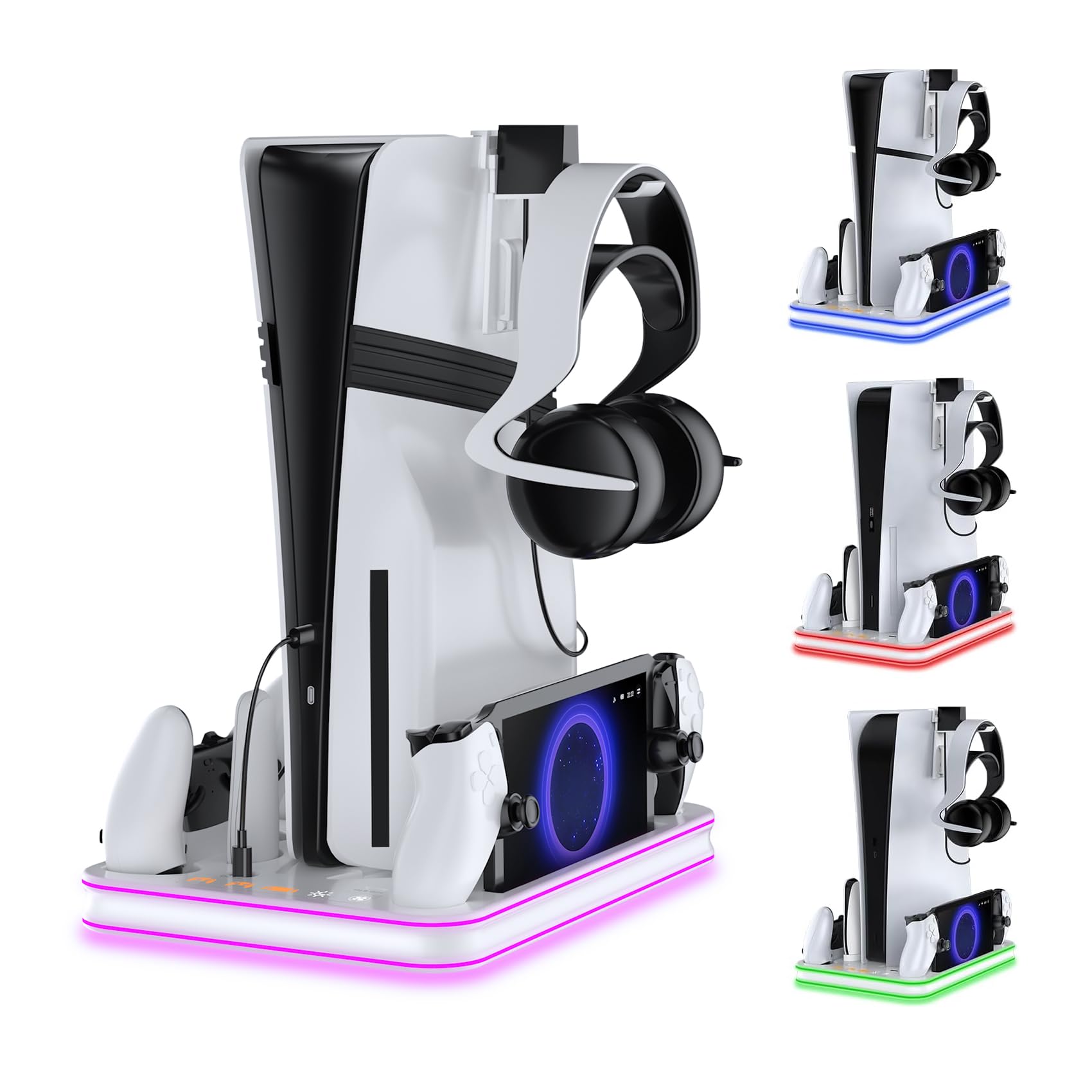 Stand and Cooling Station for PS5/PS5 Slim/PS5 Pro with RGB LED Controller Charging Dock Accessories, Charger for PlayStation 5 