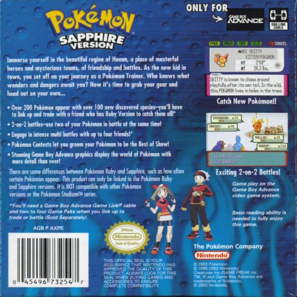 Nintendo Pokemon Sapphire Version - Renewed with New Save Battery, Blue