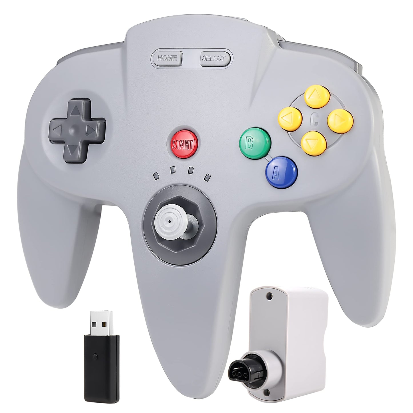 Wireless N64 Switch Online Controller  2.4 GHz USB & N64 Receiver  Compatible with Windows PC MacOS Raspberry Pi  N64 / Switch 2 Online/NSO - (Rechargeable) (Built-in Rumble) (Plug and Play) Gray