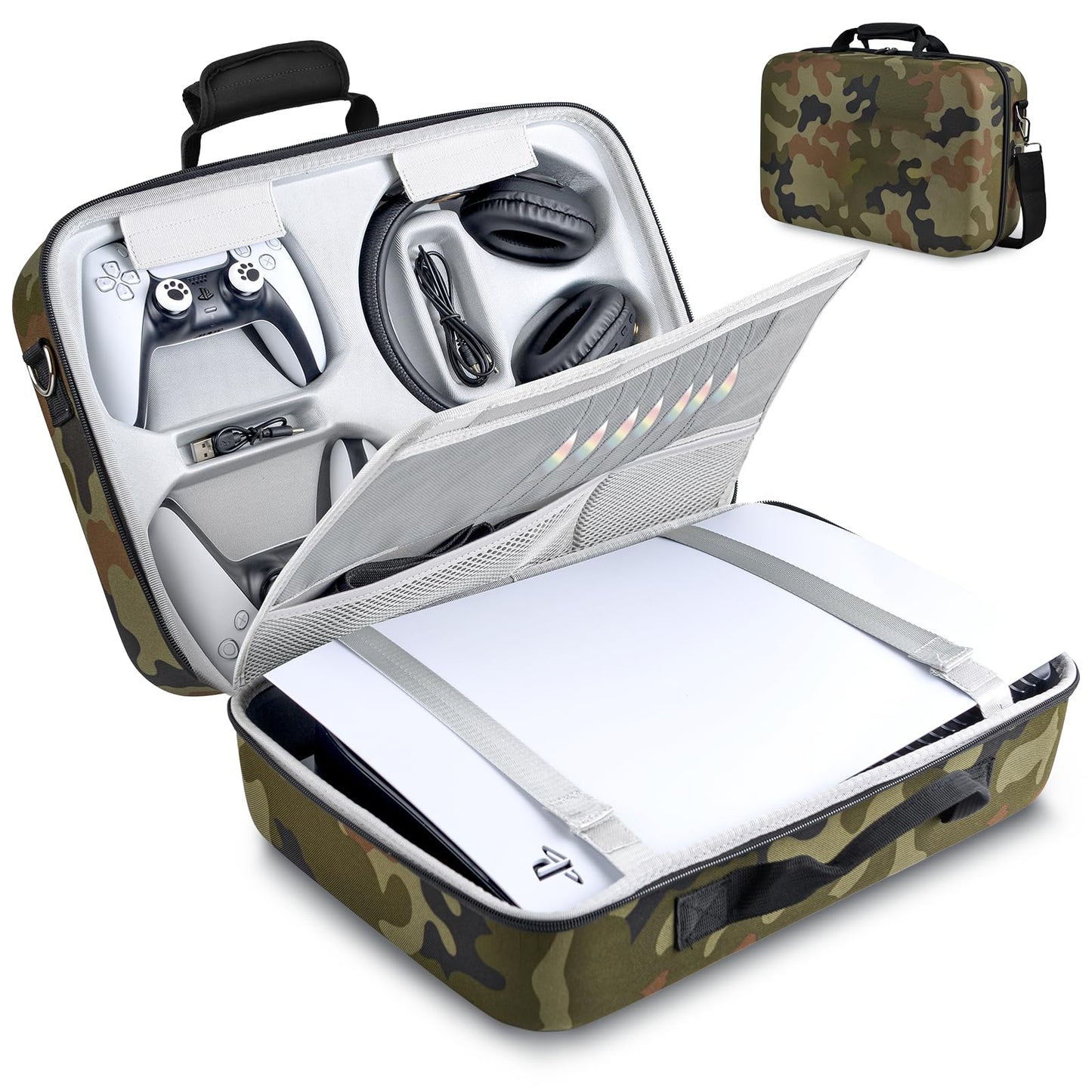 MOCADIA Hard Shell Travel Case for PS5 - Camouflage, Portable Carrying Bag for Console, Controllers & Accessories