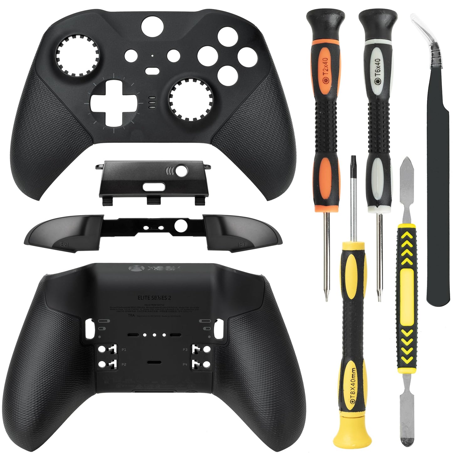 Housing Shell Faceplate Front Back Case Top Cover Bottom Case LB RB Bumper Trigger Button Middle Baffle for Xbox One Elite Series 2 Elite Series 2 Core Controller Replacement Parts(Black