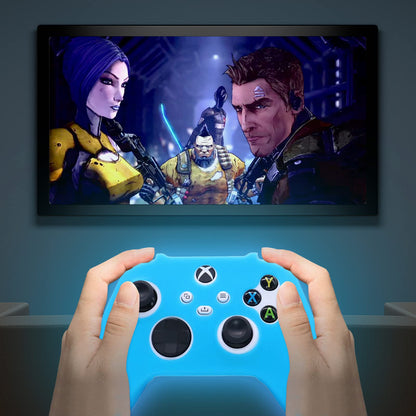 HLRAO Blue Silicone Cover for Xbox Series X/S Controller - Glow in the Dark, Anti-Slip, Soft Rubber Case + 8 Thumb Grips & 2 Cat Paw Caps