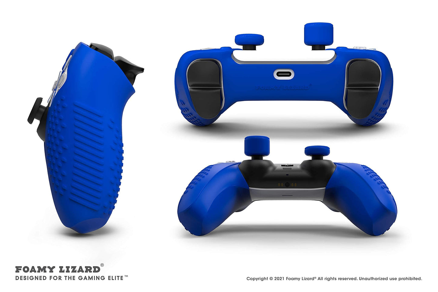 Foamy Lizard PS5 Controller Grip Cover | Anti-Slip Silicone Gel, 8 Thumb Caps | Black, Model FL-PS5-DS-SKINSET-BLACK