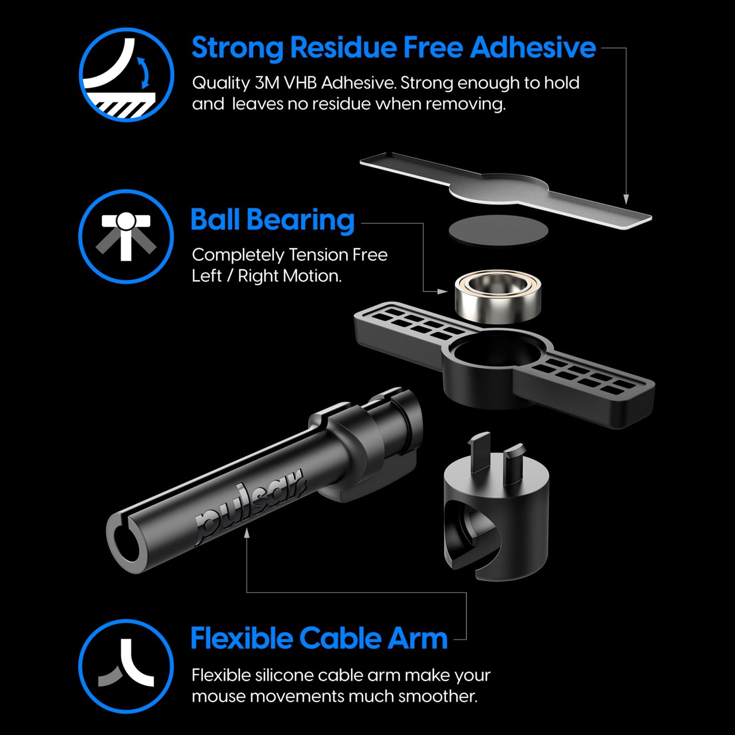 Pulsar Gaming Gears Micro Bungee ES - Drag-Free Wired Mouse Support - Compact Size - Black - Single Pack