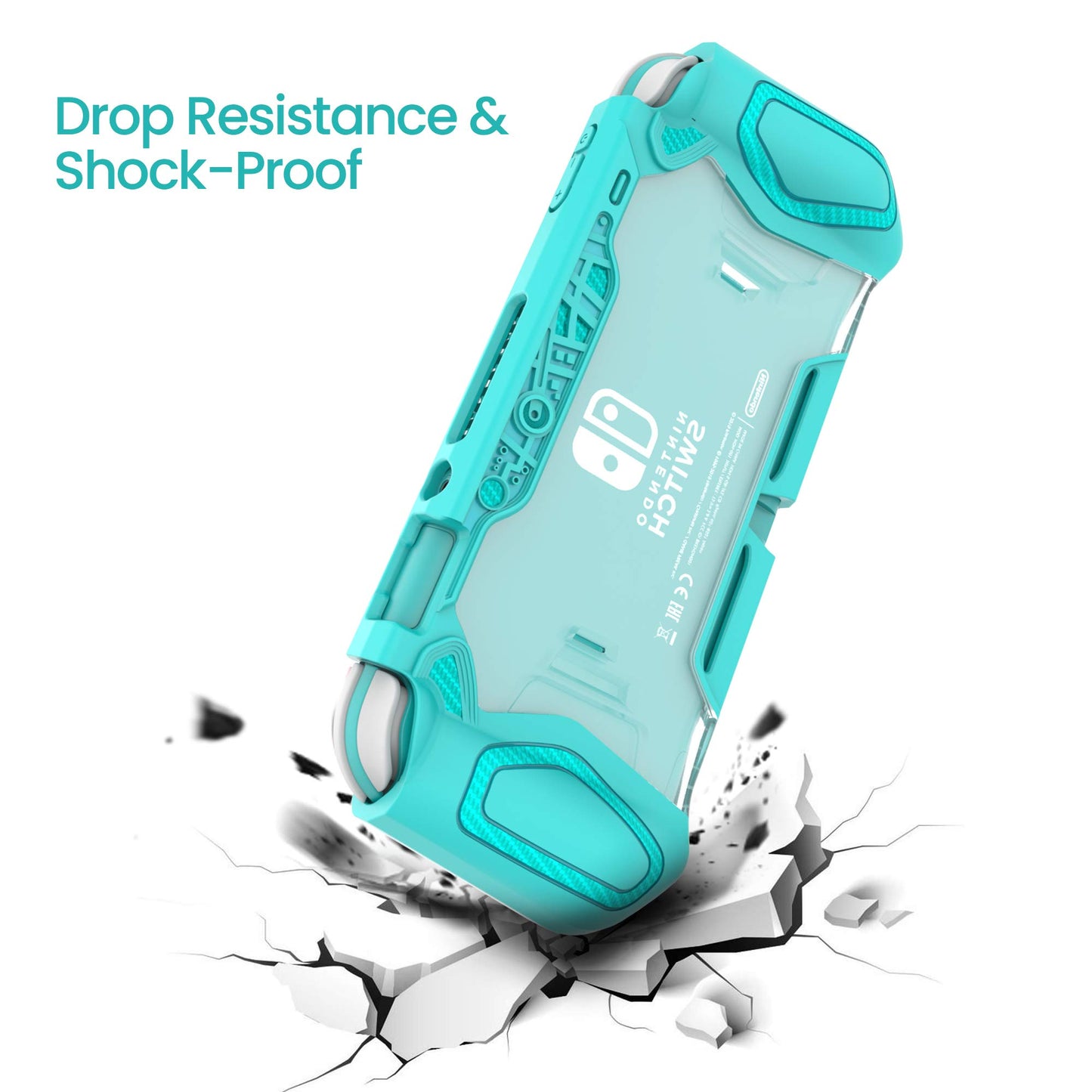LEYU SMART Switch Lite Protective Case, Ergonomic TPU+PC, Teal, Includes HD Screen Protector & Thumb Grip Caps, N.Switch Lite
