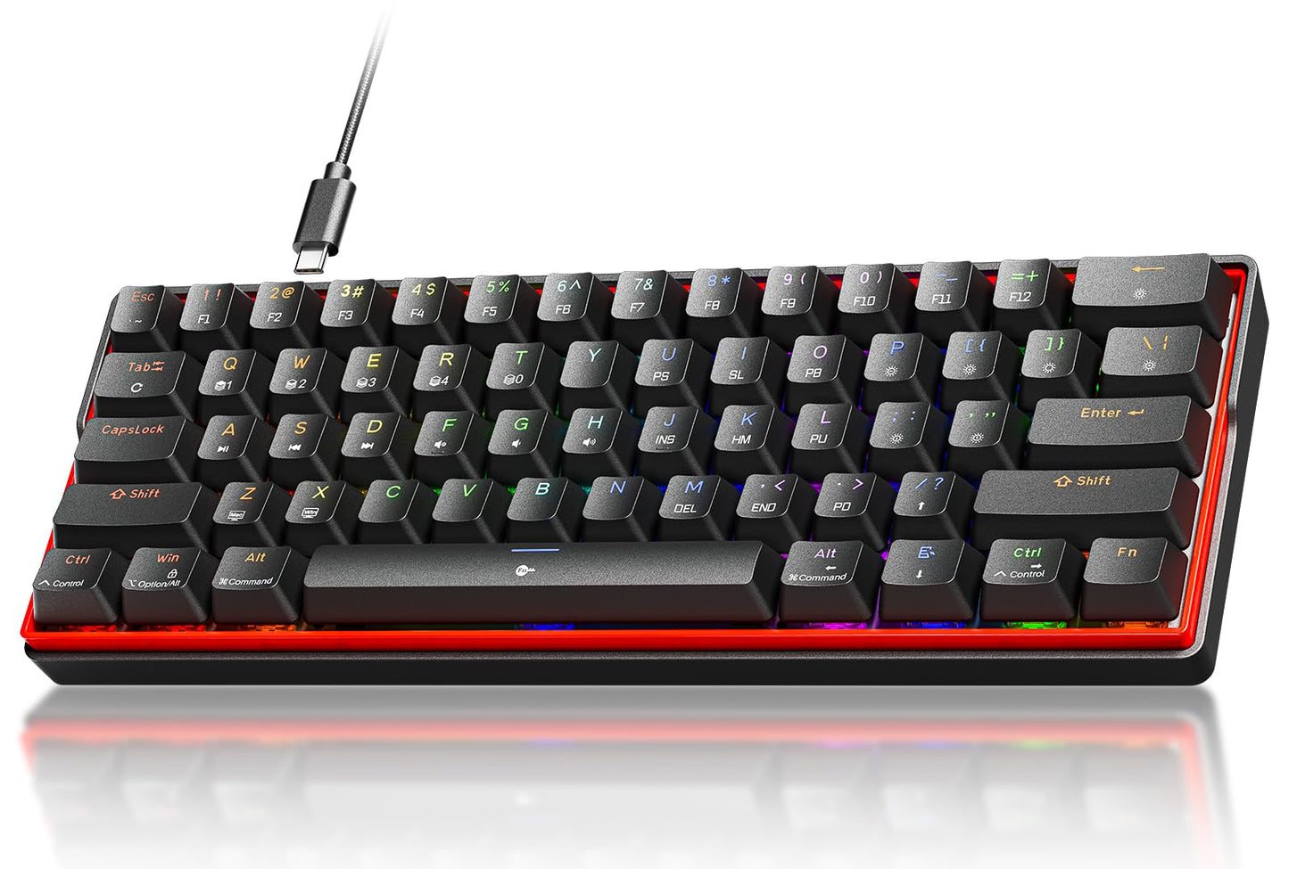 KEMOVE K61SE Gaming Mechanical Keyboard  60 Percent Wired RGB Backlit N-Key Rollover Compact Mini 61 Keys Keyboard for PC Laptop  Red Switch