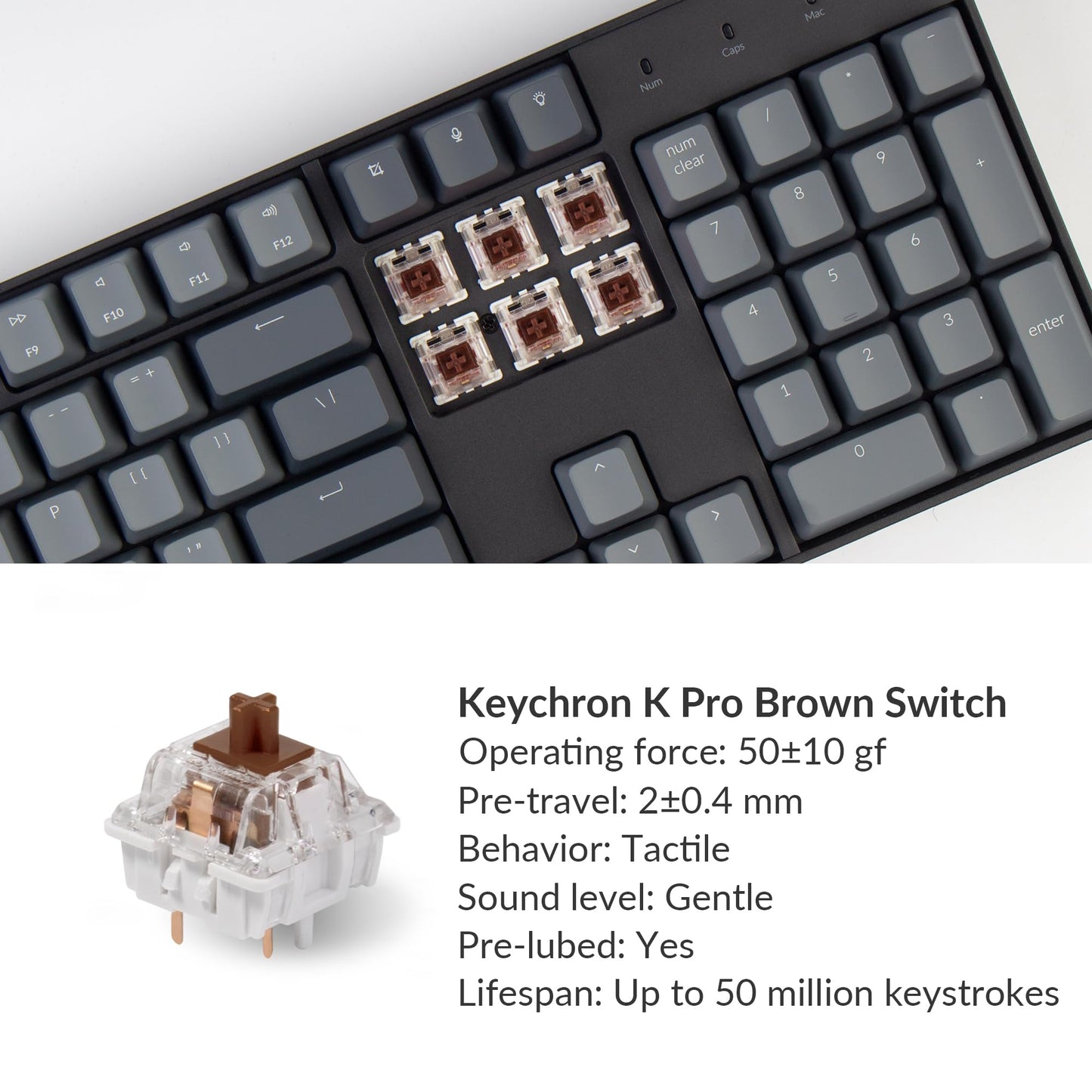 Keychron K10 Full Size Bluetooth Mechanical Gaming Keyboard - Gateron G Pro Brown Switch, USB-C, White LED Backlight for Mac/Windows