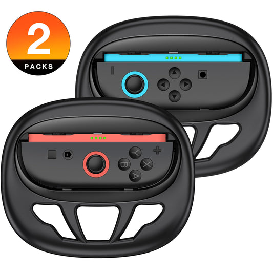 AXYBCOOL Switch 2 Steering Wheels Compatible with Nintendo Switch Joy-Con 2  2 packs Racing Wheels for Mario Kart World/ 8 Deluxe Larger SL/SR Buttons Family Use Switch 2 Game Accessories (Black)