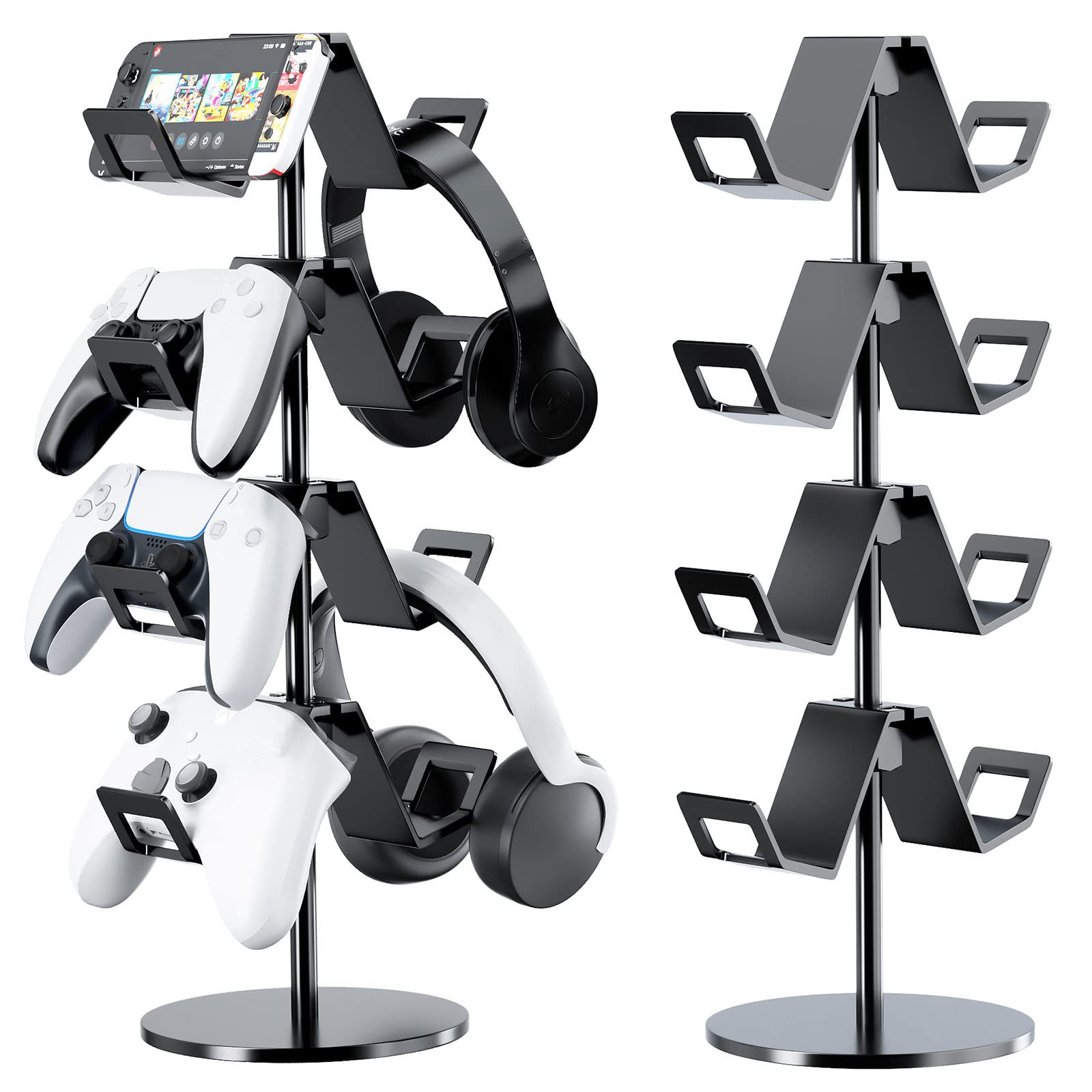 Karanava Controller Holder 4 Tier Headphone Stand - Adjustable Headset Holder for Xbox PS5 PS4 Switch Pro - Gaming Storage for Universal Game Accessories Desk/Floor(Black)