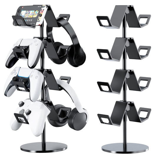 Karanava Controller Holder 4 Tier Headphone Stand - Adjustable Headset Holder for Xbox PS5 PS4 Switch Pro - Gaming Storage for Universal Game Accessories Desk/Floor(Black)