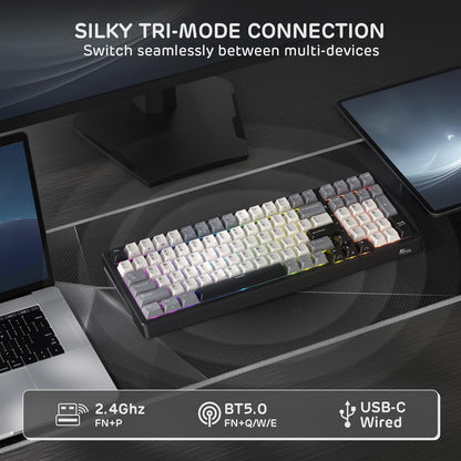 RK ROYAL KLUDGE F99 Wireless Mechanical Keyboard - Tri-Mode, 95% Layout, Silent Purple Switch, Knight Black, 5000mAh Battery