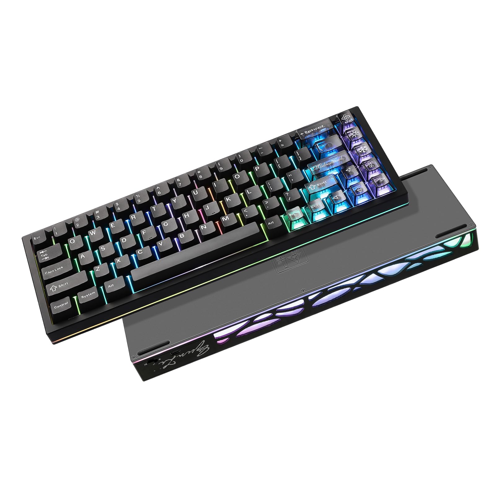 YUNZII AL65 Wireless Mechanical Keyboard  Full Aluminum CNC Support QMK/VIA Software Gasket Structure 60% Hot Swappable with RGB Backlit BT/2.4G/USB-C for Mac/Windows(Black  Milk V2)