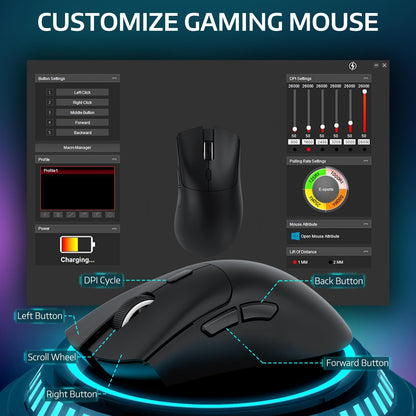 ATTACK SHARK R1 Wireless Gaming Mouse - Tri-Mode Connection, 18K DPI, 55g Lightweight, Ergonomic Design, Black