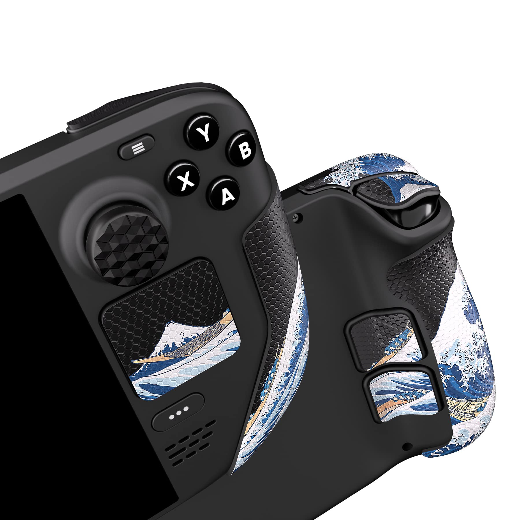 PlayVital Professional Textured Soft Rubber Pads Handle Grips for Steam Deck LCD & OLED  Trackpads Skin Grip Enhancement Back Button Protective Stickers Set with Thumb Grip Caps - The Great Wave
