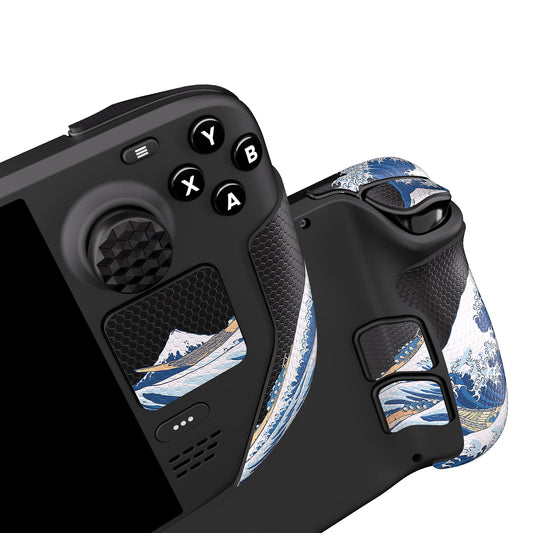 PlayVital Professional Textured Soft Rubber Pads Handle Grips for Steam Deck LCD & OLED  Trackpads Skin Grip Enhancement Back Button Protective Stickers Set with Thumb Grip Caps - The Great Wave