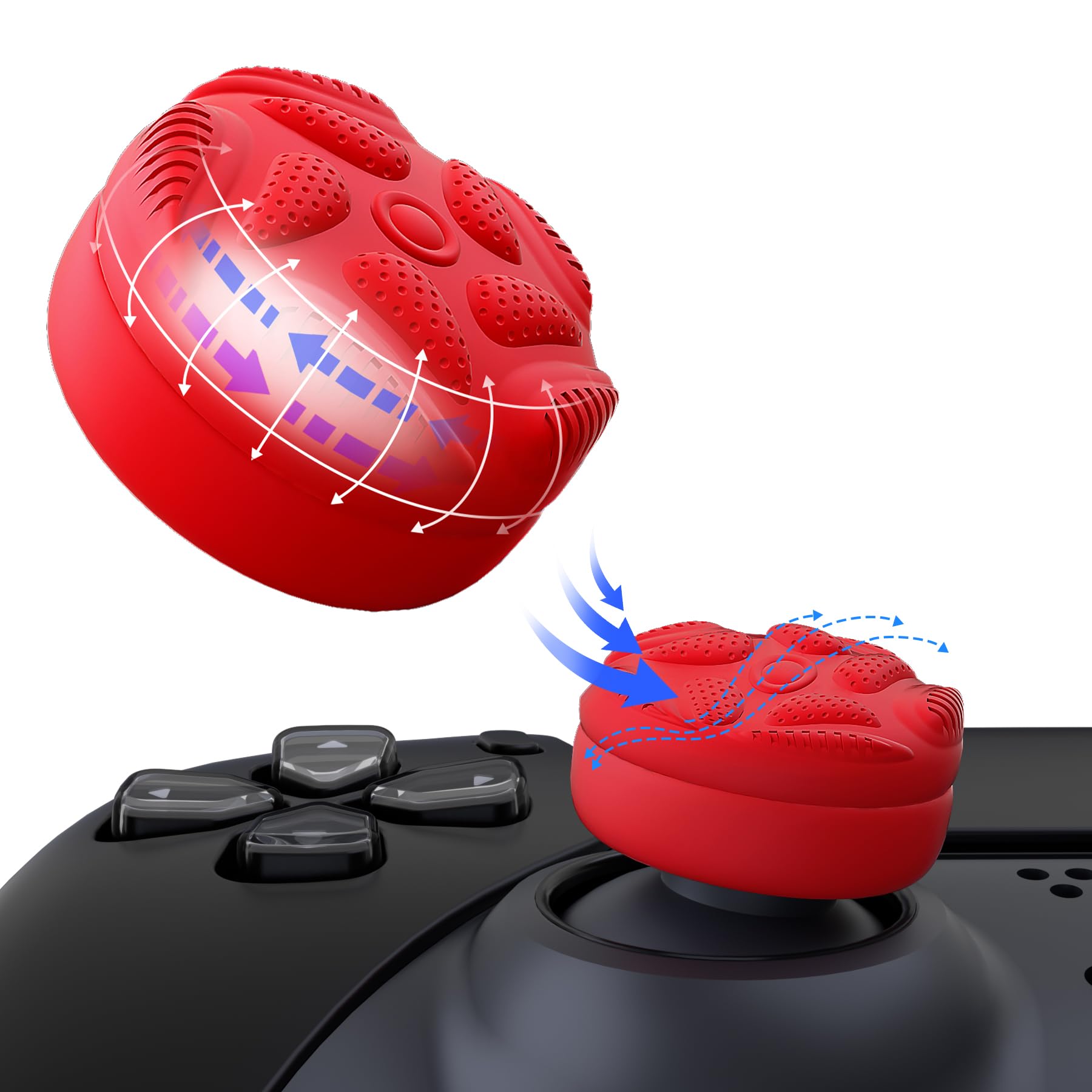 PlayVital Thumbs Cushion Caps Thumb Grips for ps5/4  Thumbstick Grip Cover for Xbox Series X/S  Thumb Grip Caps for Xbox One  Elite Series 2  for Switch Pro - Raindrop Texture Design Passion Red
