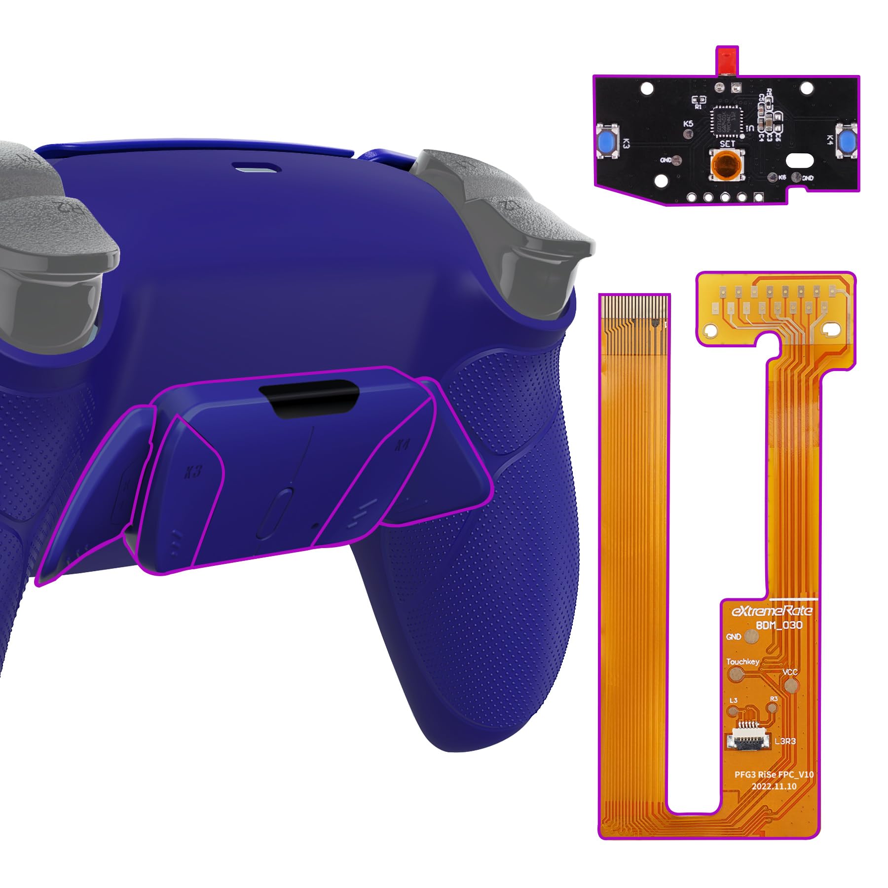 eXtremeRate Cobalt Blue Rubberized Grip Programable RISE4 Remap Kit for PS5 Controller BDM-030 040 050  Upgrade Board & Redesigned Back Shell & 4 Back Buttons for PS5 Controller - Without Controller