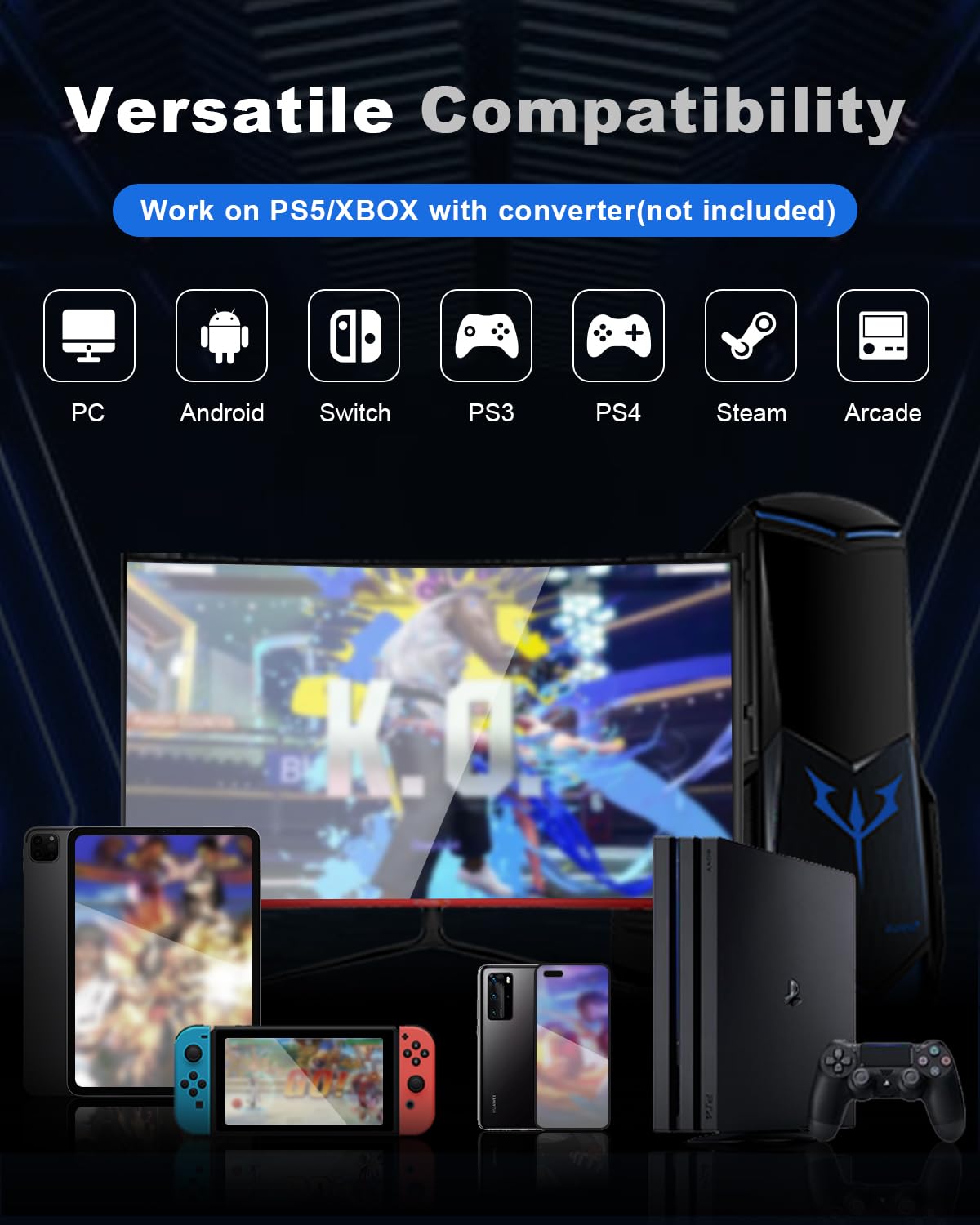 SIXSIR M16+ Leverless Arcade Stick Controller - Custom RGB, 16 Key, Slim Aluminum Alloy, Grey for PC/PS4/PS3/Switch