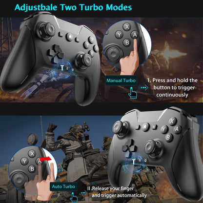 UNIHOW Bluetooth Wireless Game Controller for Switch/PC/Phone - Black with Clip, Custom Buttons, Turbo, 15H Playtime