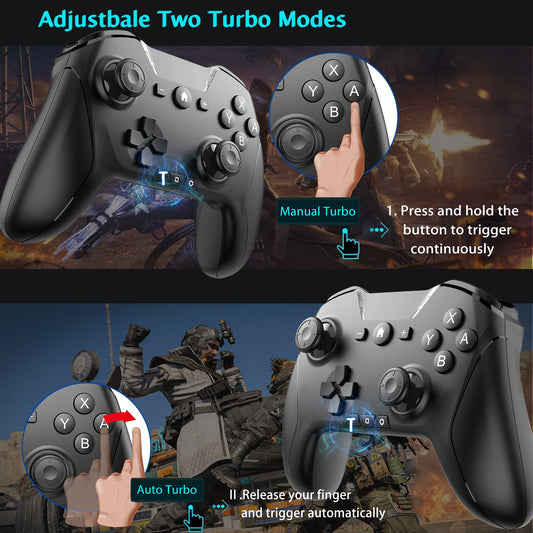 UNIHOW Bluetooth Wireless Game Controller for Switch/PC/Phone - Black with Clip, Custom Buttons, Turbo, 15H Playtime