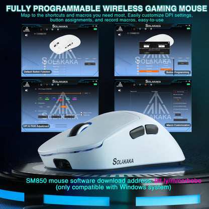 CORBOBO Wireless Gaming Mouse SM850 - 24000 DPI, Ergonomic, Lightweight, White, BT5.1/2.4G/Wired for PC, Mac, Linux