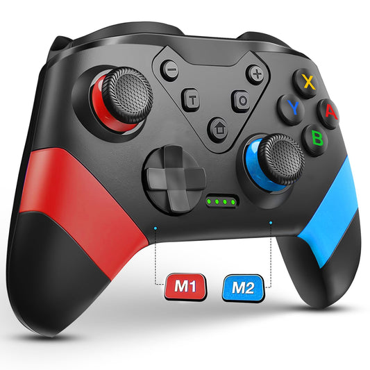 HUDOBBYE Wireless Switch Controller with Paddles, Back Buttons, Turbo - Red/Blue for Switch/Switch Lite/Switch OLED