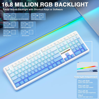 AULA F108 Wireless Mechanical Keyboard - Hot Swappable, RGB Backlit, 108 Keys, BT5.0/USB-C/2.4GHz, No Knob-Gradient Blue