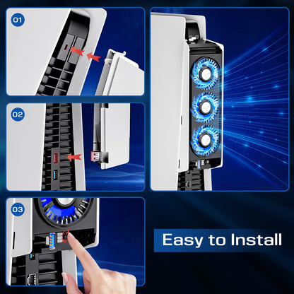 Honghao PS5 Cooling Fan with 3 LED Lights, 2 USB 3.0 Ports, Dual Speed, Black, Small, Model b146b99b-eab7-4928-