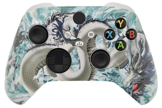 Hand Airbrushed Fade Custom Controller Compatible with Xbox Series X/S & Xbox One (Series X/S White Dragon)