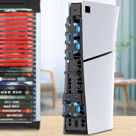 ECHZOVE PS5 Slim Cooling Fan Station - 3 Cooling Fans, USB 3.0, Compatible with PS5 Slim Digital/Ultra HD, Black