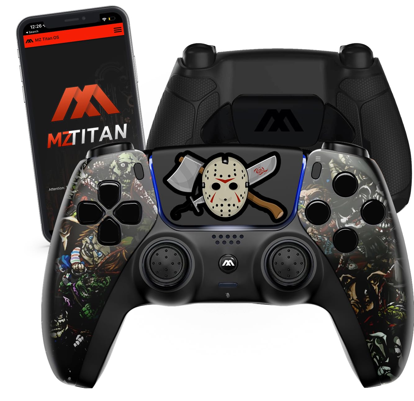 Custom Modded Controller for PS5 with Anti Recoil Mode - Remappable Paddles - Interchangeable Thumbsticks - Hair Triggers - Tactical Buttons - Wireless Joystick for PlayStation 5 with Unique Design Scarry party
