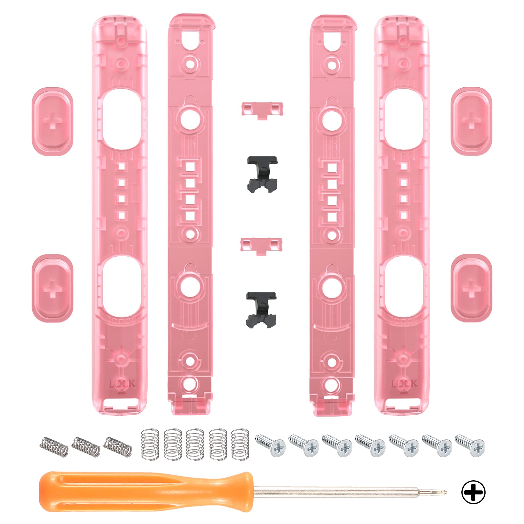 eXtremeRate DIY Replacement Shell for Joycon Strap  Transparent Clear Cherry Pink Custom Controller Wrist Strap Housing Buttons for Nintendo Switch & Switch OLED Model - 2 Pack